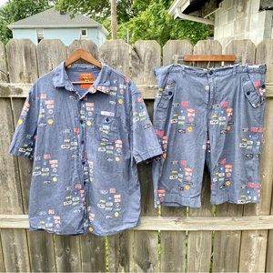 Bornfly Button Front Shirt Shorts Spell-Out Suit 3XL (P)